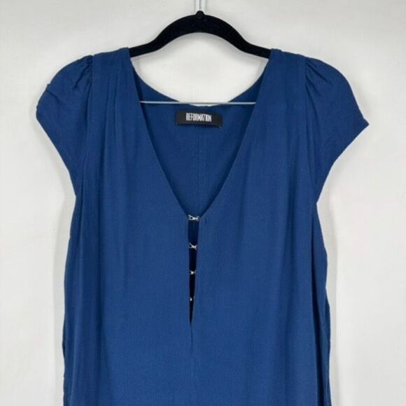 Reformation‎ Elton Dress in Peacock Blue Size Medium Shift Easy Loose Fit - Picture 4 of 13